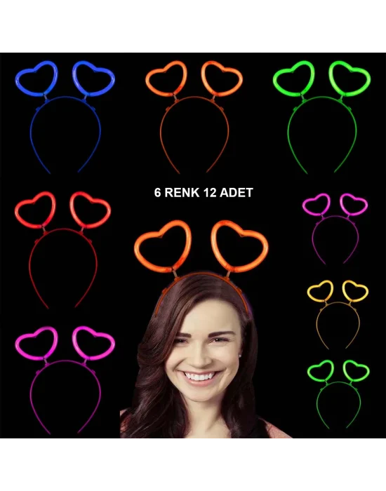 Glow Karanlıkta Yanan Fosforlu Kalp Taç 12 Adet