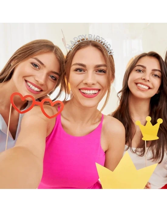 Gümüş Kristal Taşlı Happy Birthday Doğum Günü Tacı İthal Ürün A Kalite 17x16 Cm