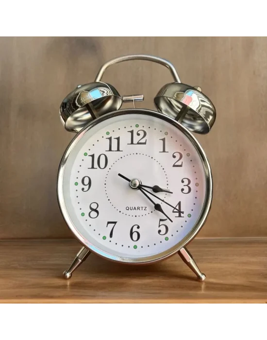 Gümüş Metal Alarmlı Masa Saati