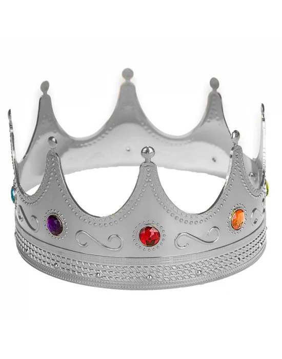 Gümüş Renk Yetişkin Çocuk Uyumlu Kral Tacı Kraliyet Tacı 60 Cm