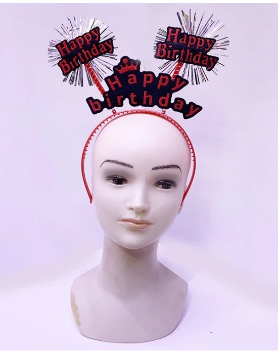 Happy Birthday Yazılı Püsküllü Neon Kırmızı Renk Doğum Günü Tacı 22x19 Cm