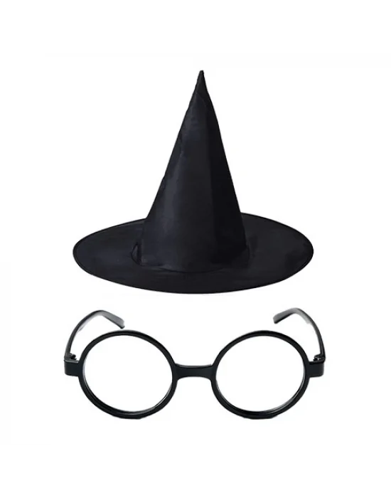 Harry Potter Büyücü Şapkası Ve Harry Potter Büyücü Gözlüğü Siyah Renk