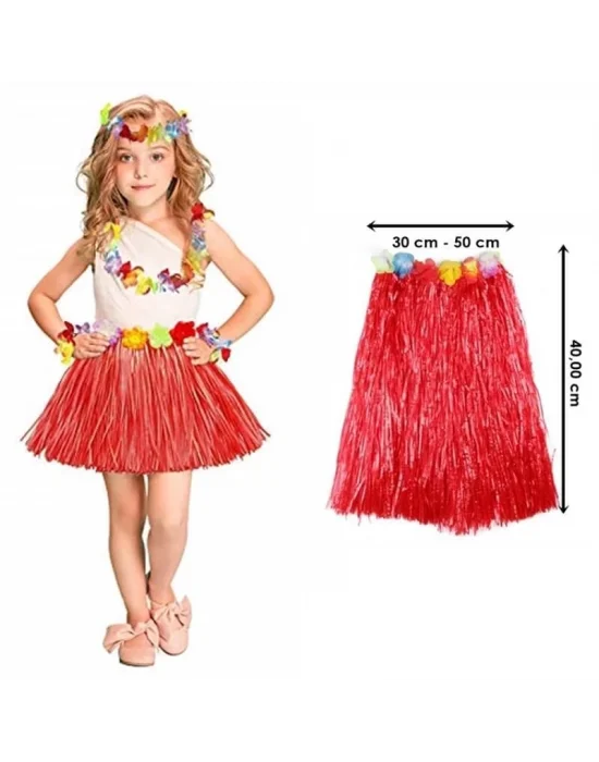 Hawaii Hula Eteği Kırmızı Renk 40 Cm