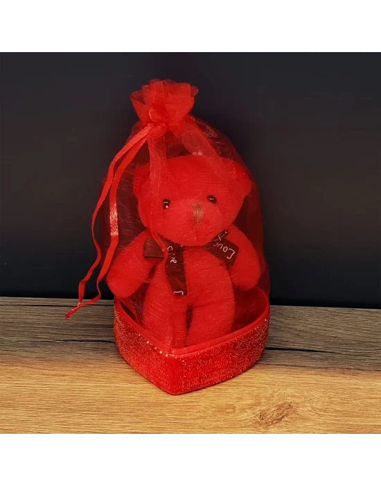 Hediyelik Kırmızı Tüllü Kese Ve Sevimli Ayıcık