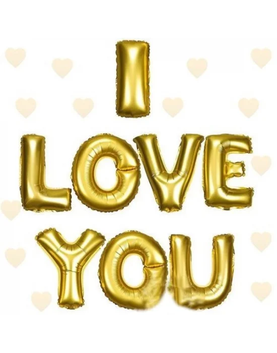 I Love You Folyo Balon Altın Renk 35 Cm