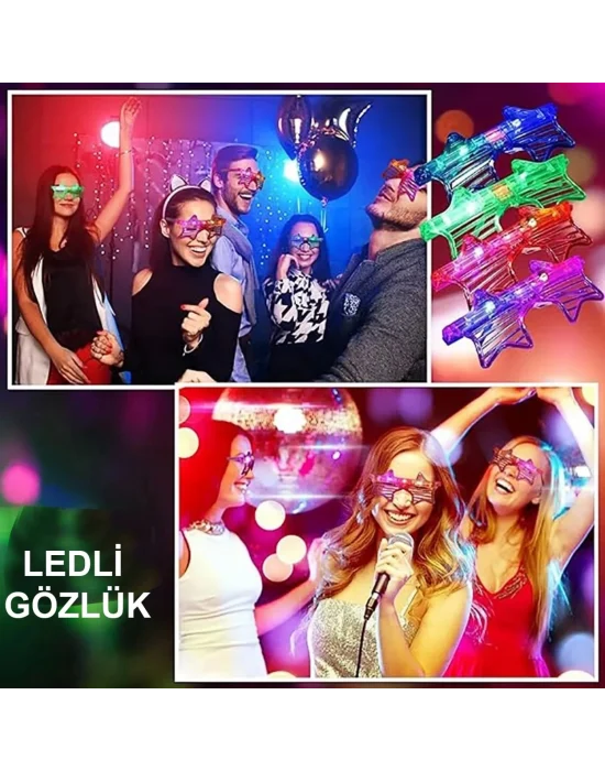 Işıklı Yıldız Gözlük Ledli Parti Gözlüğü 6 Renk 12 Adet