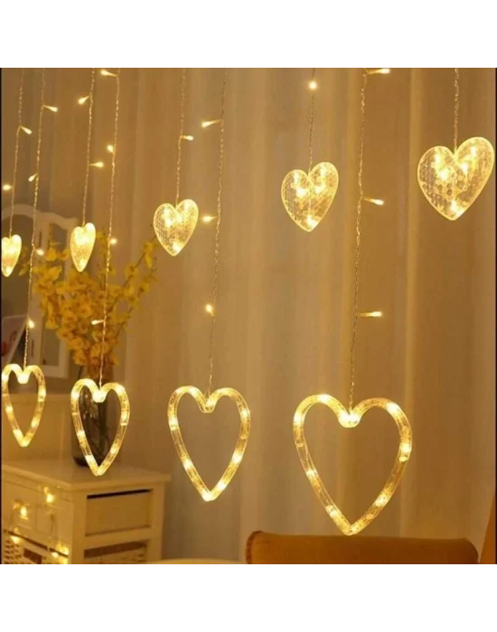 Kalp Dekorlu Animasyonlu Perde Led Işık 3 Metre
