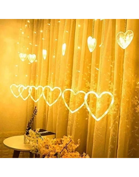 Kalp Dekorlu Animasyonlu Perde Led Işık 3 Metre