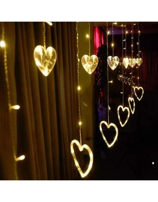 Kalp Dekorlu Animasyonlu Perde Led Işık 3 Metre