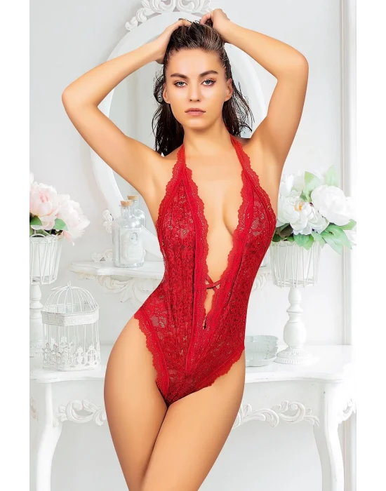Kırmızı Çift Çapraz İpli Bodysuit - 891