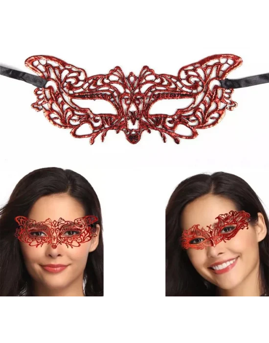 Kırmızı Dantel Masquerade Maskesi 9 No