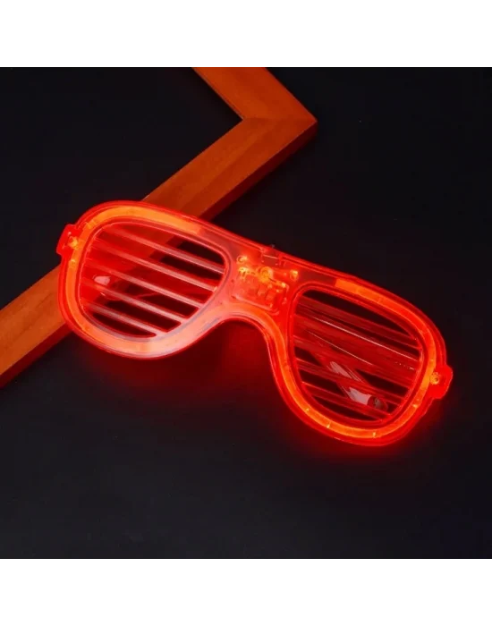 Kırmızı Led Işıklı Parti Gözlüğü - Neon Glow Şerit Gözlük 3 Modlu