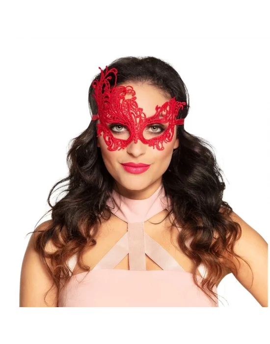 Kırmızı Renk Dantel Örgü İşlemeli Parti Maskesi Model 1