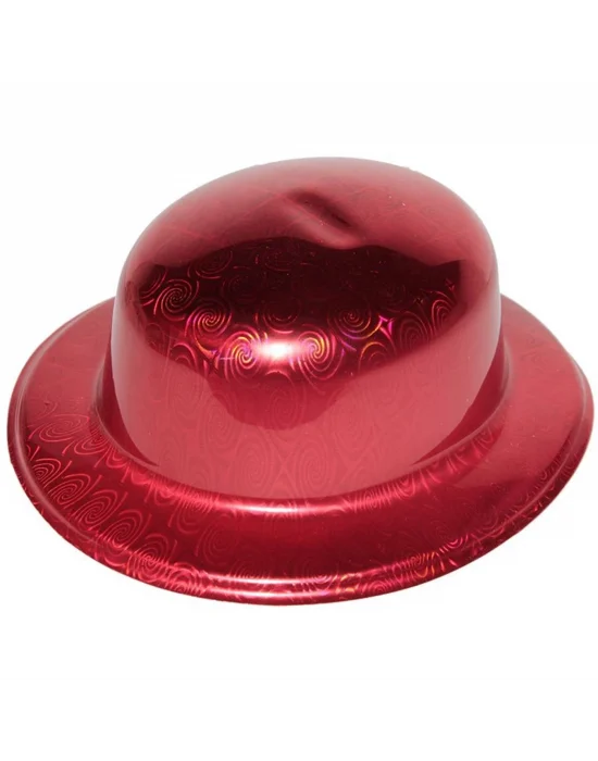 Kırmızı Renk Hologramlı Plastik Yuvarlak Melon 27x24 Cm