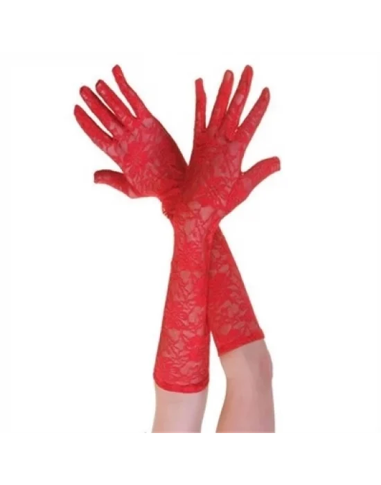 Kırmızı Renk Orta Boy Dantelli Eldiven