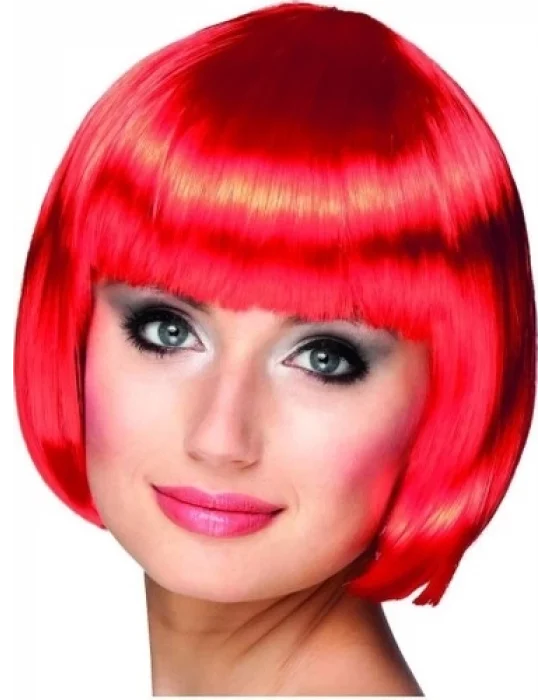 Kırmızı Renk Parti Peruğu Küt Saç