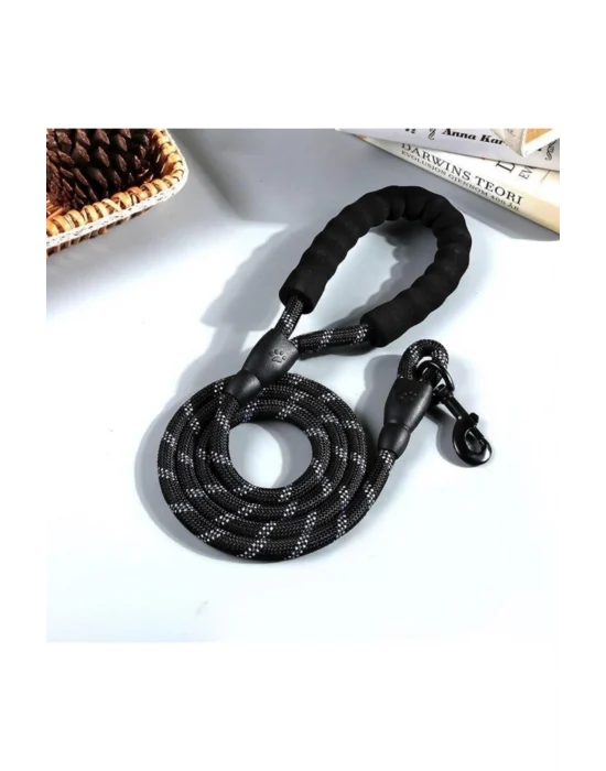 Köpekler İçin Gezdirme Tasması Reflektörlü 130 Cm Halat Orta Ve Büyük Boy Köpekler İçin Siyah