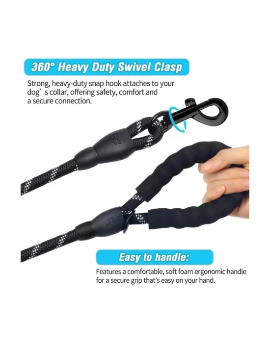 Köpekler İçin Gezdirme Tasması Reflektörlü 130 Cm Halat Orta Ve Büyük Boy Köpekler İçin Siyah