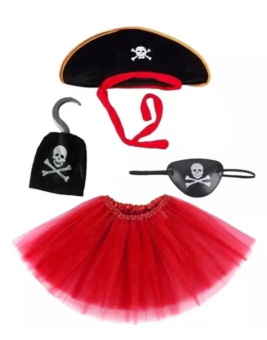 Korsan Şapkası Eteği Kancası Ve Göz Maskesi Kostüm Seti Kız Çocuk