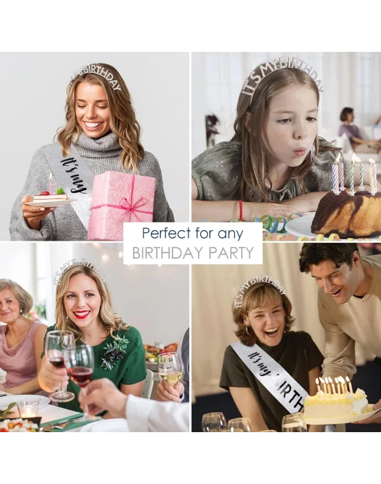 Kristal Taşlı Gümüş Renk İt39s My Birthday Yazılı Doğum Günü Parti Tacı 14x16 Cm