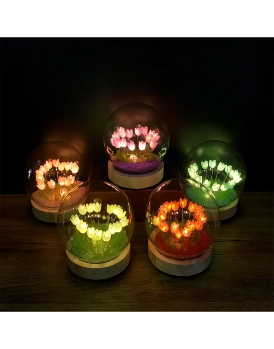 Led Işıklı Lale Cam Fanus