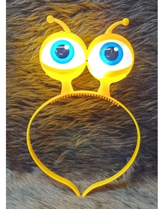 Led Işıklı  Pilli 3 Farklı Modda Yanan Uzaylı Göz Parti Tacı Sarı Renk 18x12 Cm