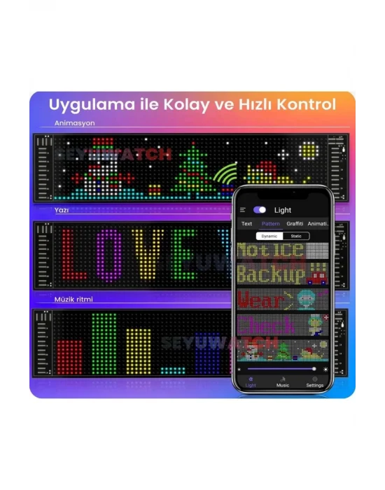 Led Panel Cama Yapışan Telefon Kontrollü Led Ekran Panel 16*64 Led Sayısı