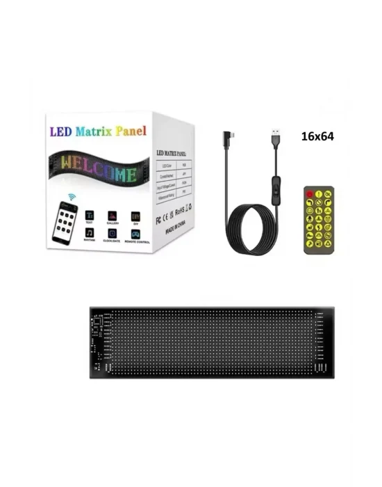 Led Panel Cama Yapışan Telefon Kontrollü Led Ekran Panel 16*64 Led Sayısı