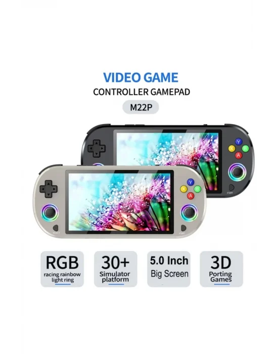M22 Pro Retro Oyun Konsolu 5.0 ’’ıps Ekran Dahili 20000+ Oyun Emülatörleri Rgb Led Joystick