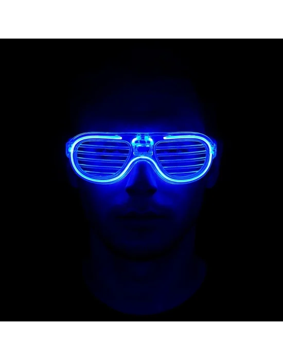 Mavi Led Işıklı Parti Gözlüğü - Neon Glow Şerit Gözlük 3 Modlu