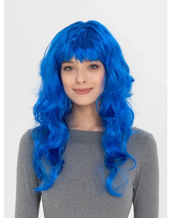 Mavi Renk Uzun Dalgalı Parti Peruğu