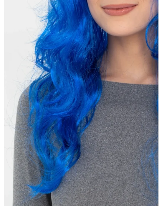 Mavi Renk Uzun Dalgalı Parti Peruğu
