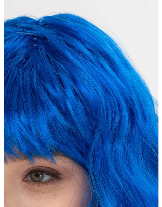 Mavi Renk Uzun Dalgalı Parti Peruğu