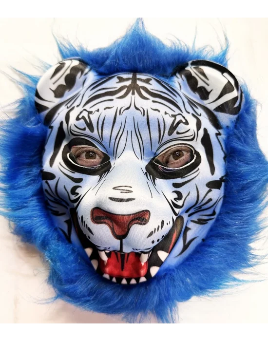 Mavi Saçlı Kaplan Maskesi Kurt Maskesi Mega Peluş 27 No