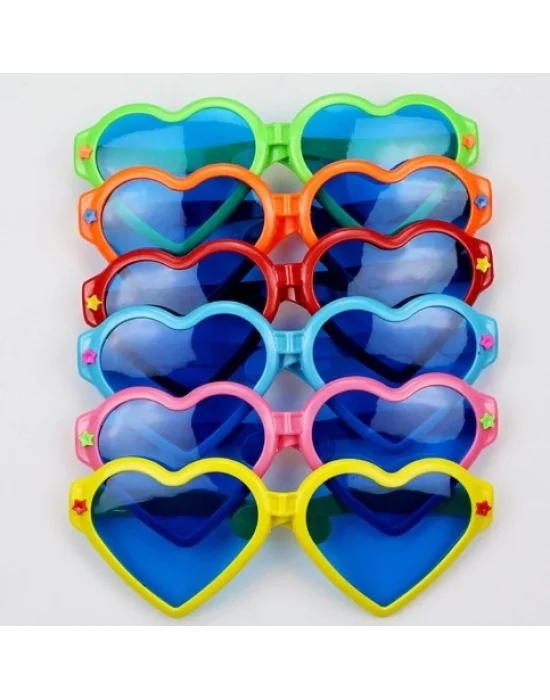 Mega Boy Büyük Kalp Şekilli Parti Gözlüğü 12 Adet Rengarenk