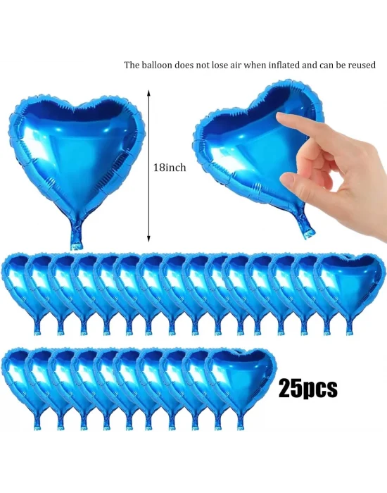 Metalize Parlak Mavi Kalp Şekilli Uçan Balon Folyo 18 İnç 45 Cm 25 Adet