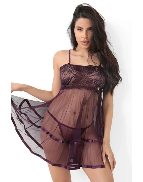 Mor Şifon Pileli Gecelik-835