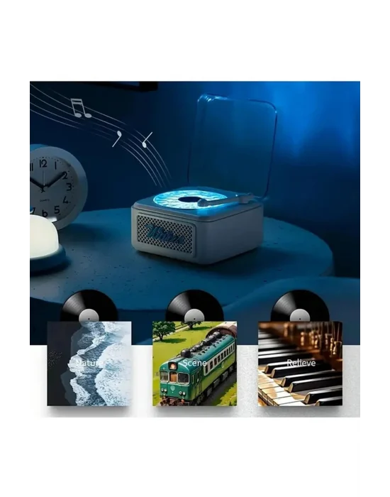 Nostalji Mini Plak Görünümlü Radyolu Bluetooth Hoparlör 3d Ses Dalgası Retro Müzik Plak Siyah