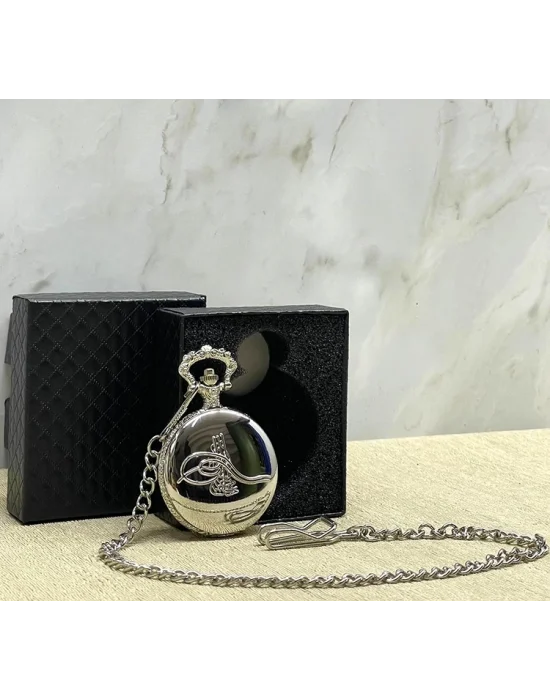 Özel Kutulu Osmanlı Tuğralı Gümüş Köstekli Saat Alk4663