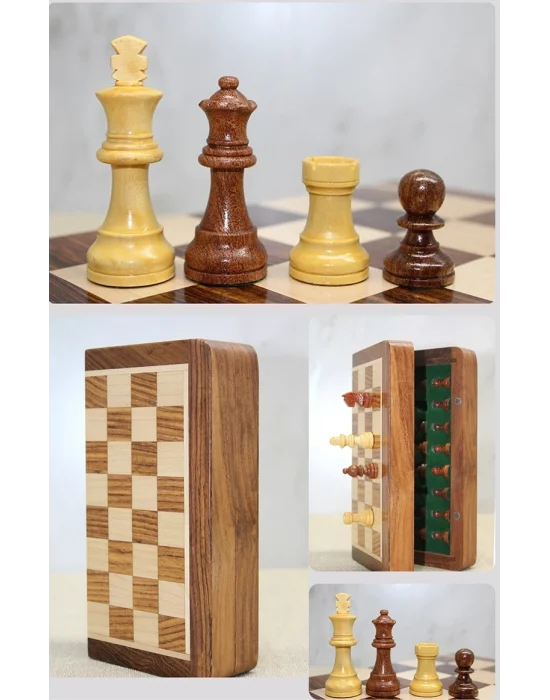 Özel Vernikli Mıknatıs Taşlı Ahşap Katlanabilir Kutulu Satranç Oyunu 17.5 Cm G221