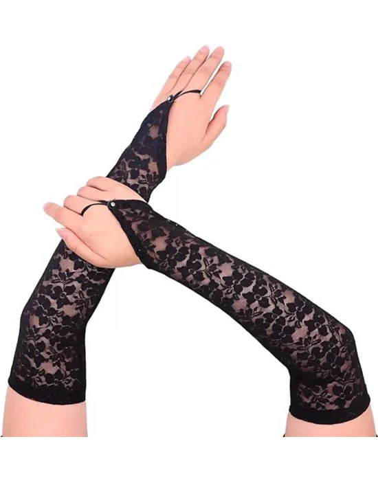 Parmak Askılı Zarif Gece Şıklığı Dantel Eldiven 40 Cm