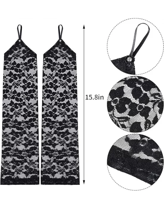 Parmak Askılı Zarif Gece Şıklığı Dantel Eldiven 40 Cm