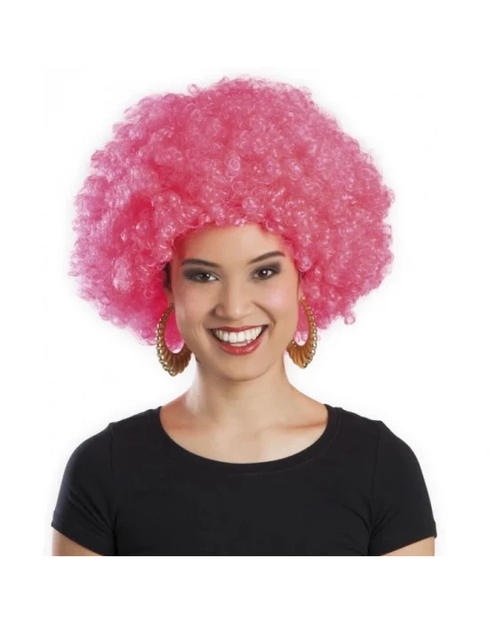 Pembe Renk Kıvırcık Afro Bonus Peruk