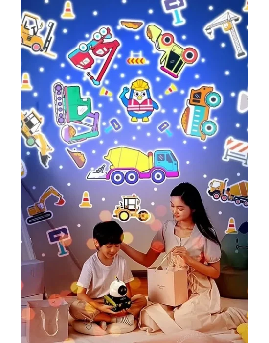 Robot Projeksiyon Gece Lambası Hoparlörlü Şarjlı Yıldızlı Gökyüzü Temalı Led Projeksiyon Lambası