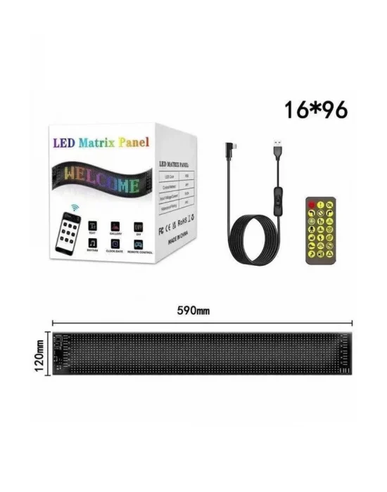 Rp1259 Led Matrix Panel 16x96cm Telefon Kontrollü Kayar Led Animasyon Aydınlatma