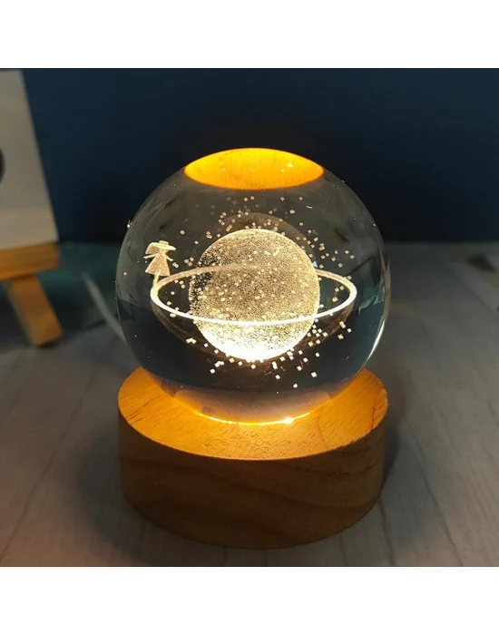 Satürnlü Kız Temalı Işıklı Cam Küresi