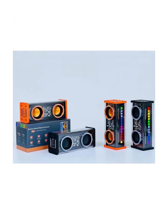 Şeffaf Mecha Müzik Tws Stereo Rgb İşıklı Hoparlör Kablosuz Bluetooth 5.0 Taşınabilir Hoparlör V9
