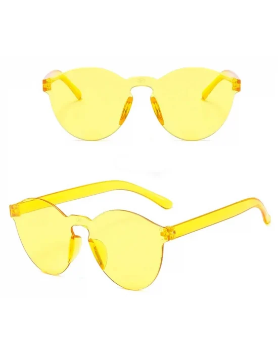 Sert Mika Oval Şekilli Çerçevesiz Sarı Gözlük Retro Parti 5x14 Cm