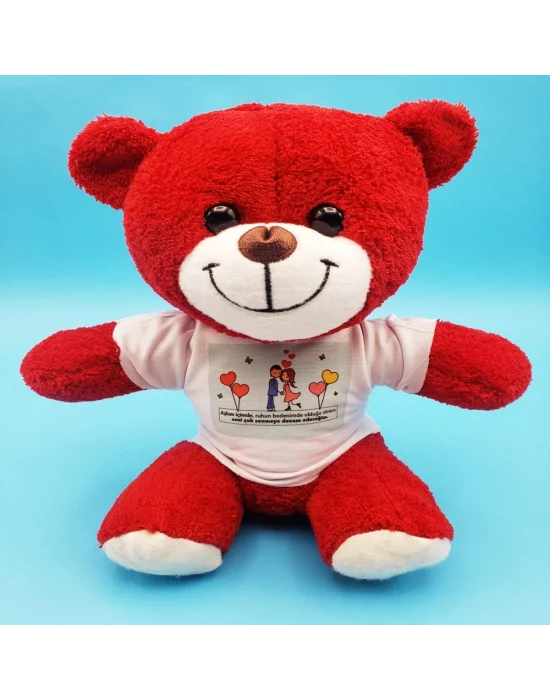 Sevimli Çiftler Tişörtlü Kırmızı Ayı