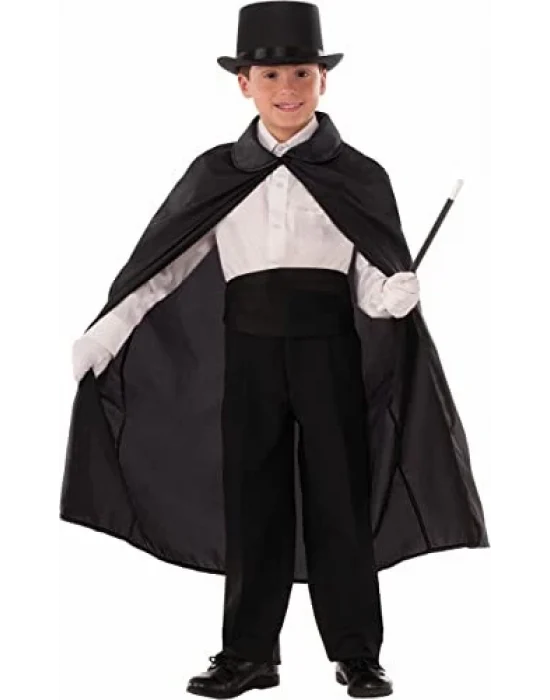 Sihirbaz Pelerini 90 Cm Ve Sihirbaz Şapkası Siyah Renk Çocuk Boy